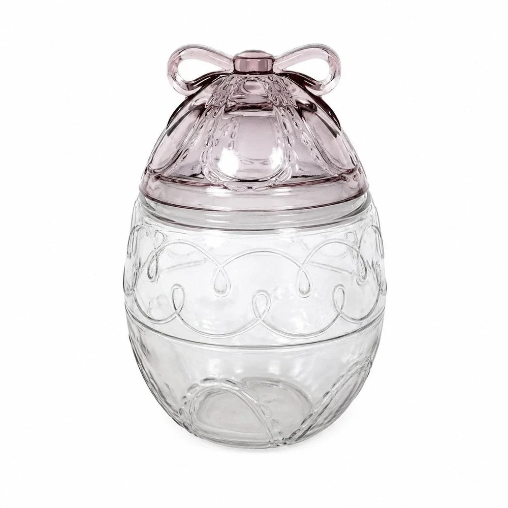 Vintage Anchor Hocking Glass Large Easter Egg Canister Jar Bow Cookie Jar